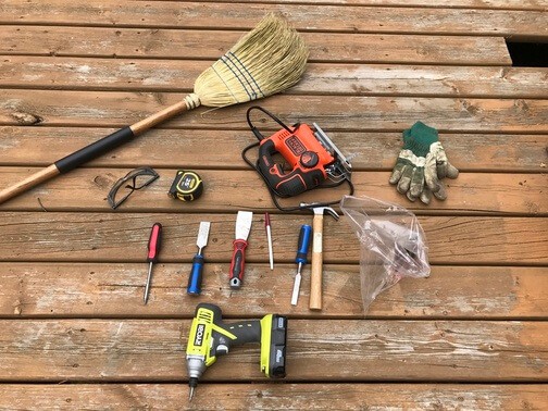 tools and materials for repairing damaged deck boards