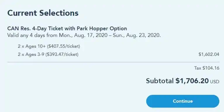 Disney World Parks cost hopper option