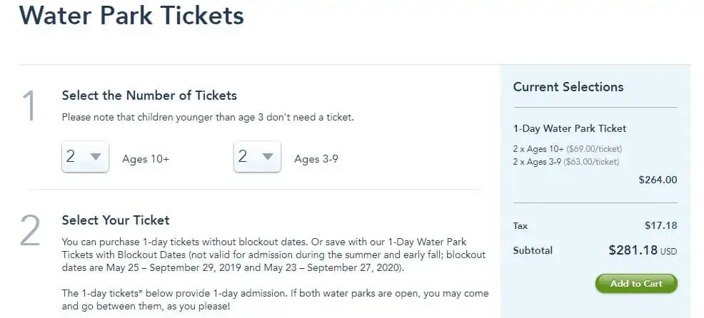 Disney World Waterpark tickets