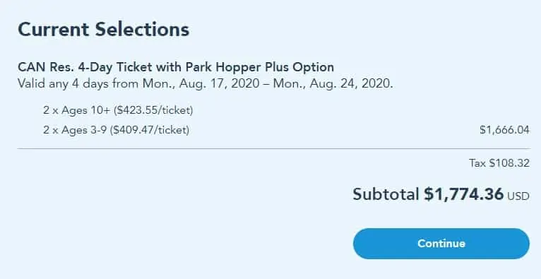 Disney World tickets park hopper plus option