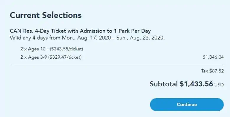 Walt Disney World Ticket Cost for Park per day