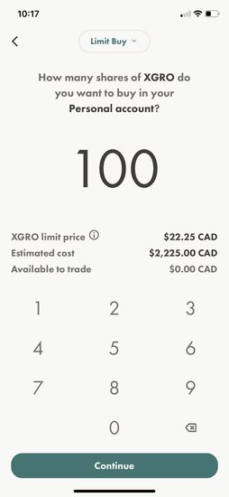 Buy XGRO on Wealthsimple Trade 1