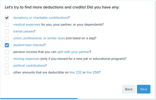 SimpleTax tax credits and deductions