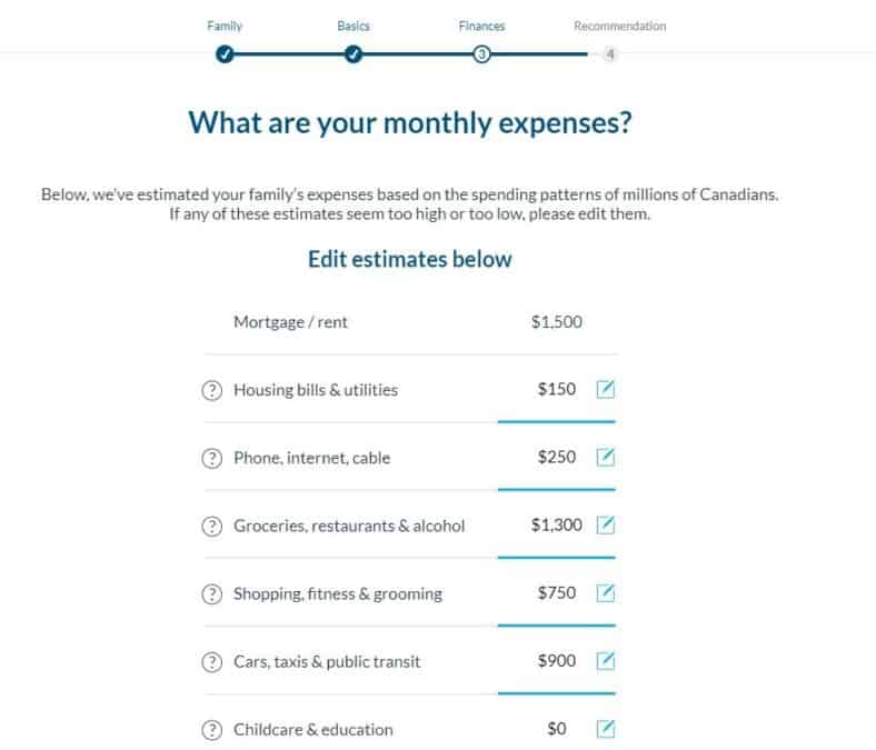 PolicyMe monthly expense estimate