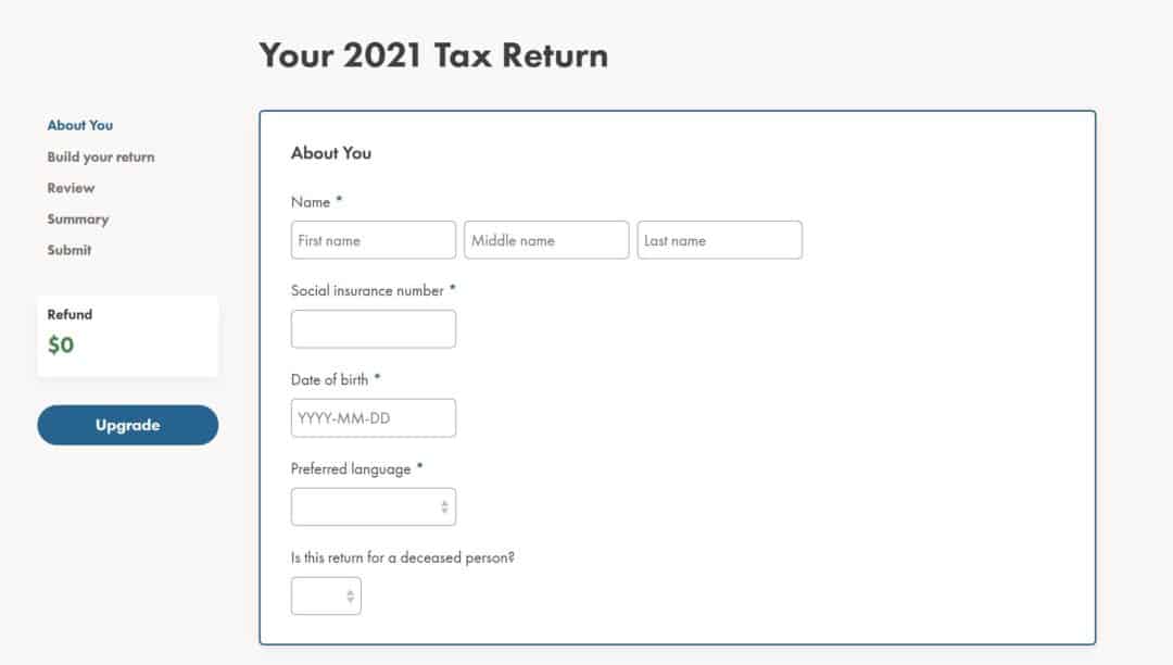 Wealthsimple Tax tax return sign up