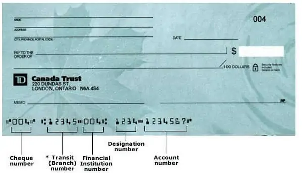 td cheque sample