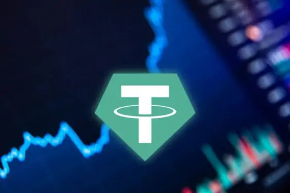 Tether USDT Cryptocurrency. Bitcoin coin growth chart on the exchange, chart