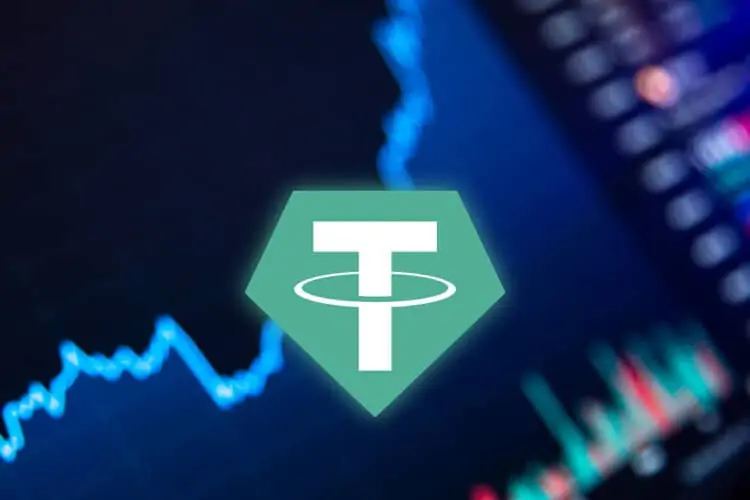 Tether USDT Cryptocurrency. Bitcoin coin growth chart on the exchange, chart