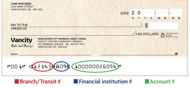 Vancity Void Cheque Sample
