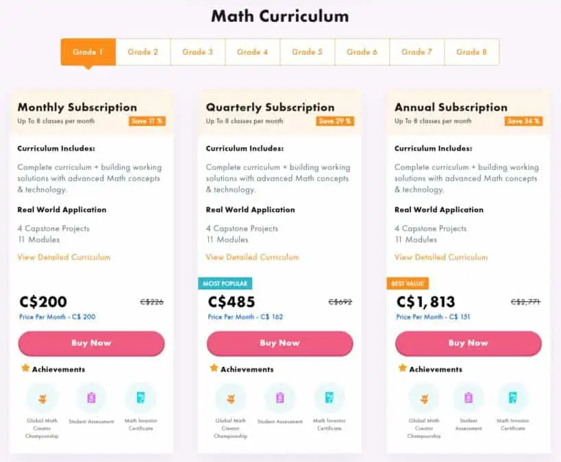 Byjus math class fees