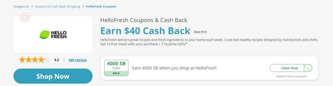 Swagbucks hellofresh cashback offer
