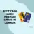 Text that reads “Best Cash Back Prepaid Cards in Canada” beside two diagonal credit cards on a light blue background