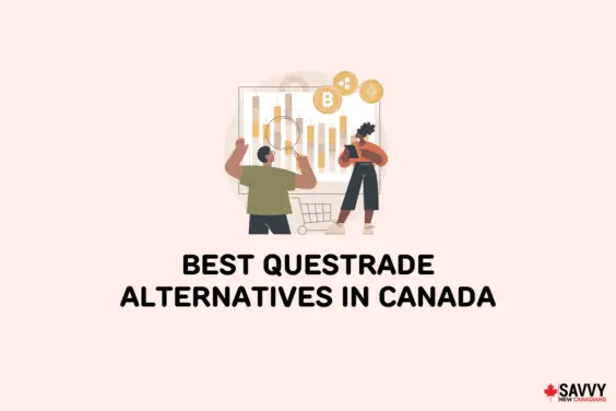 Text that reads “Best Questrade alternatives in Canada below an image of two people discussing the stock market