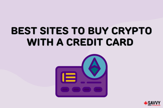 Text that reads “Best sites to buy crypto with a credit card” above a cartoon crypto credit card
