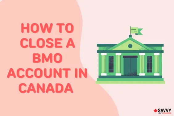 Text that reads "How to close a BMO account in Canada" beside a green bank
