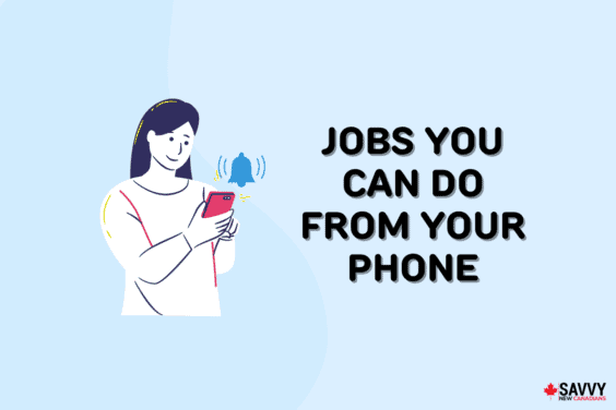 Text that reads “Jobs you can do form your phone” beside a woman holding a phone