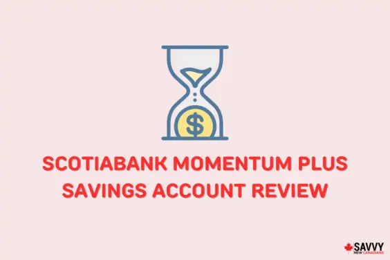 Text that reads "Scotiabank MomentumPLUS savings account review" underneath an hourglass with a dollar sign in it