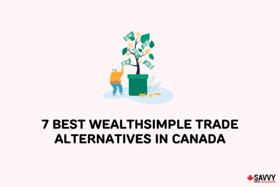 Text that reads “7 Best WealthSimple Trade Alternatives in Canada” below an image of a person taking money from a tree