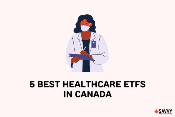 Text that reads “5 Best Healthcare ETFs in Canada” under an image of a doctor holding a clipboard