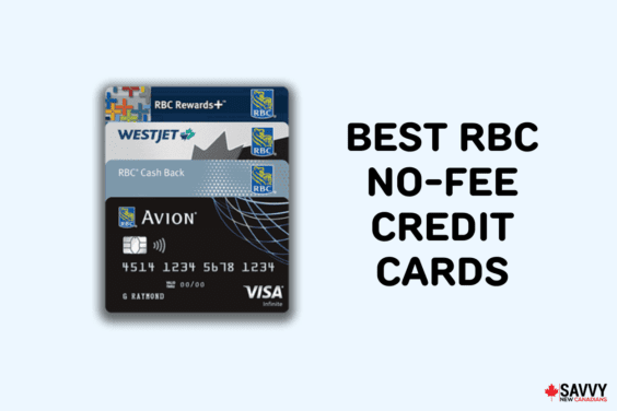 Text that reads “Best RBC No Fee Credit Cards” beside an image of 4 stacked RBC cards
