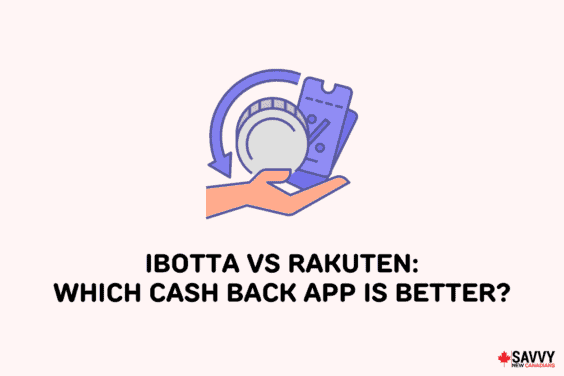Text that reads “Ibotta vs Rakuten: which cash back app is better?” Below an image of a hand holding a coin and coupons