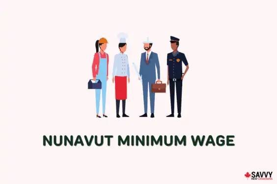 Text that reads “Nunavut minimum wage” under an image of 4 people working in different professions