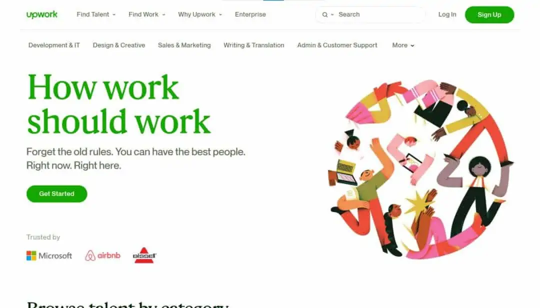 screenshot of upwork home page