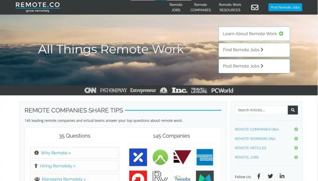 Screenshot from Remote.Co homepage