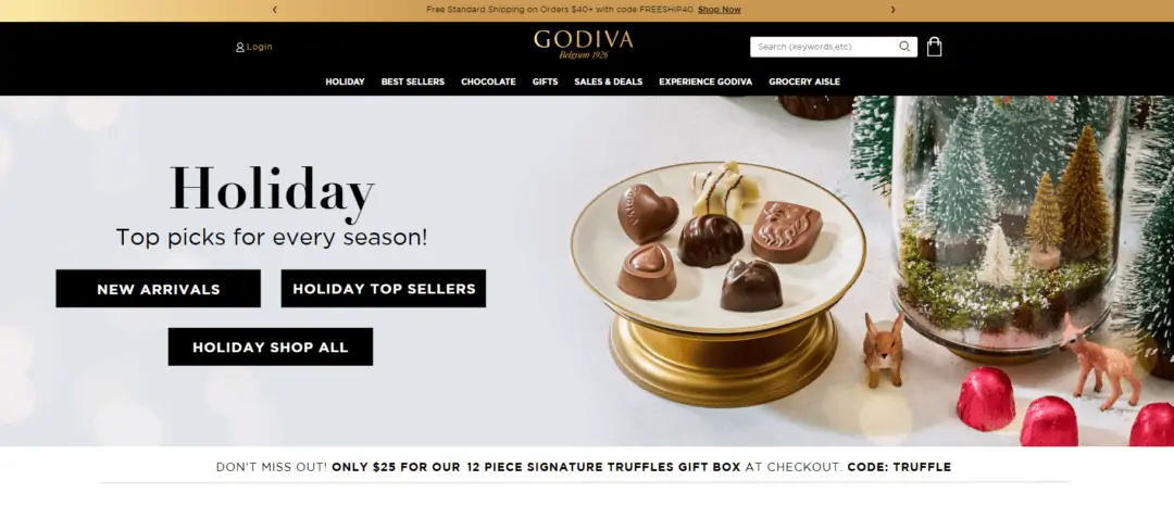 image showing godiva website
