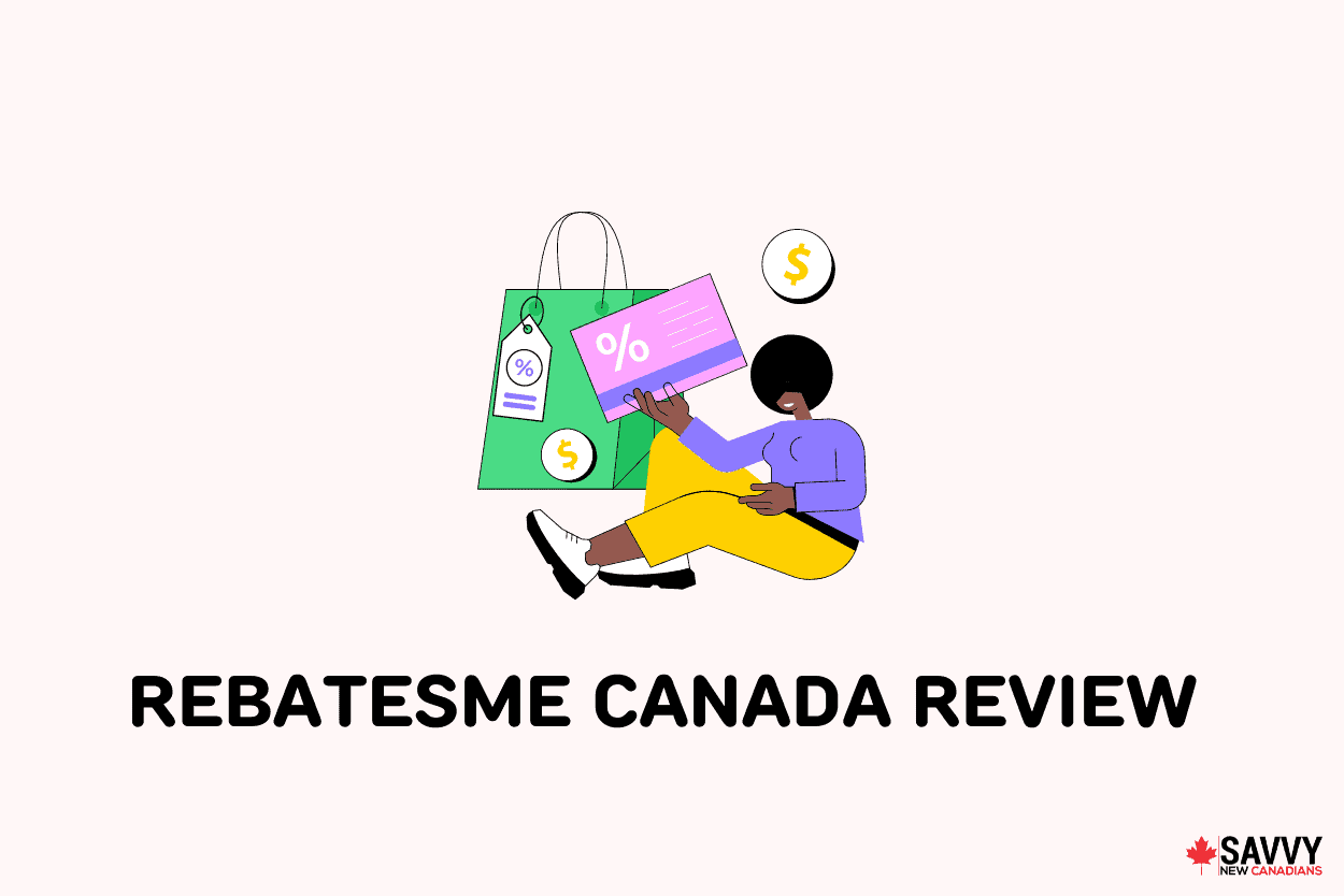 Text that reads “RebatesMe Canada Review” below an image of a person holding a shopping bag and coupons