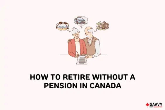 Text that reads “How To Retire Without a Pension in Canada” below an image of a happy senior couple thinking about their retirement