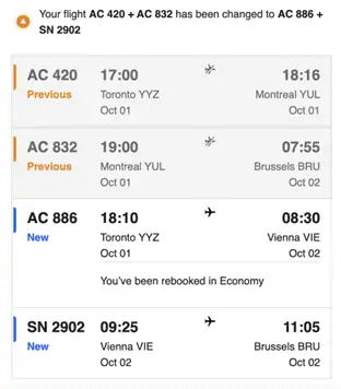 image showing air canada automatic rescheduling of cancelled flights