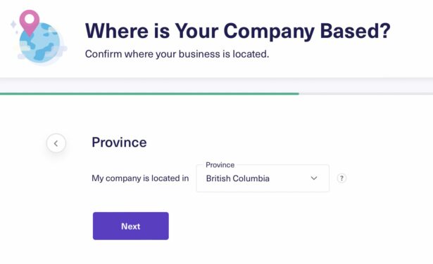 image showing confirmation of business location in british columbia