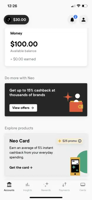 neo card screenshot in app