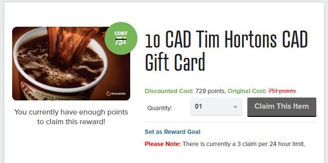 PrizeRebel Tim Hortons gift cards