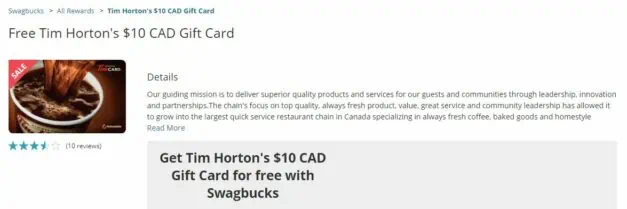 Swagbucks Tim Hortons gift cards