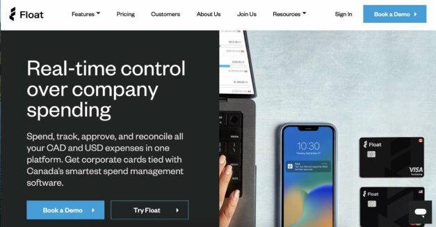 image showing float credit card website homepage
