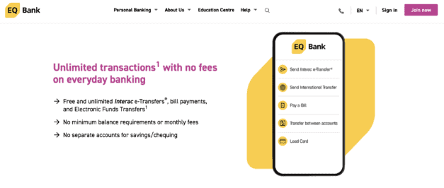 image showing eq bank website homepage