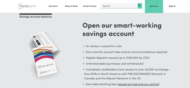 image showing motusbank website homepage