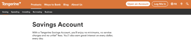 image showing tangerine website homepage