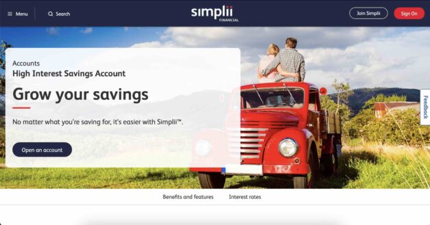 image showing simplii financial website homepage