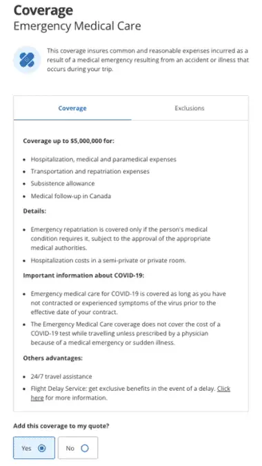 cost of travel insurance canada