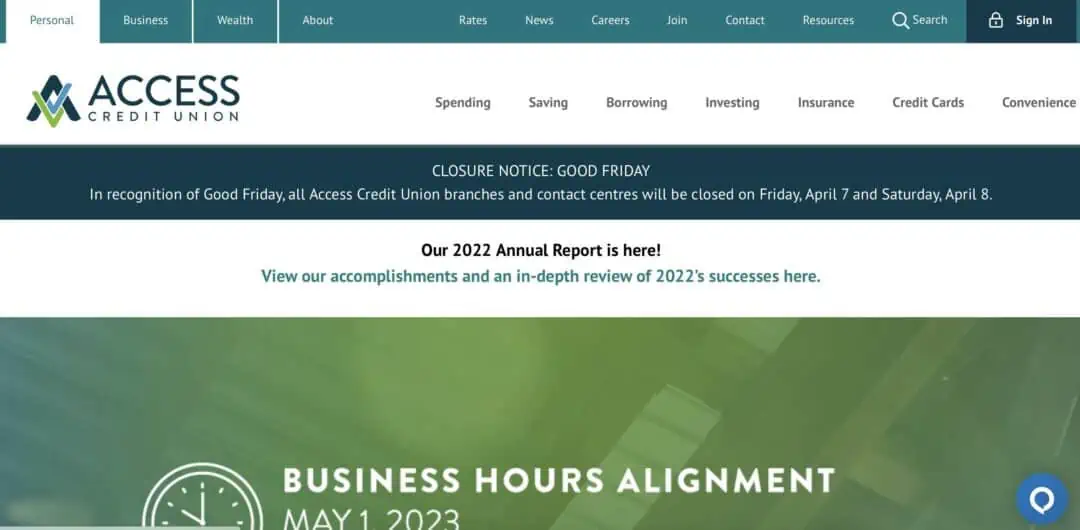 image showing access credit union homepage