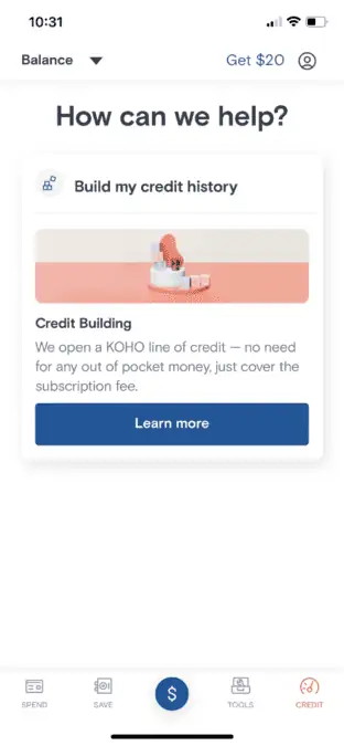 image showing the step to subscribing to koho credit building program