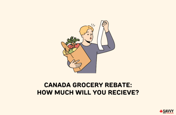 image showing a man shocked with the prices of his grocery and texts providing discussion about canada grocery rebate