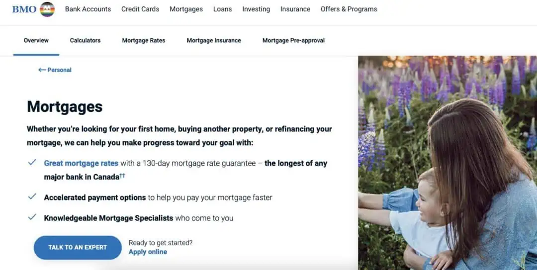 image showing bmo mortgages website providing bmo mortgage overview