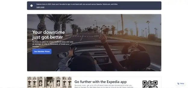 image showing expedia website homepage