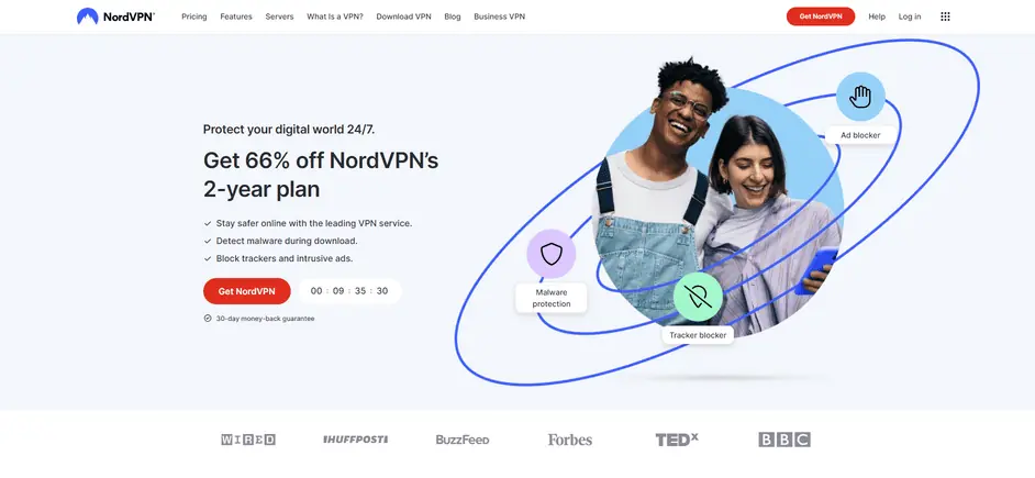 image showing nord vpn website