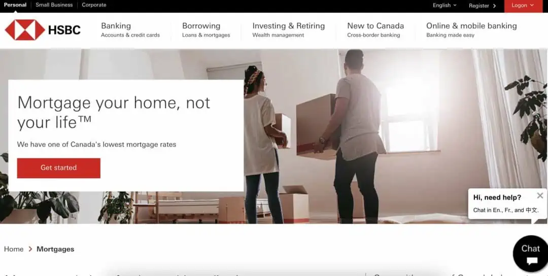 image showing hsbc mortgage website