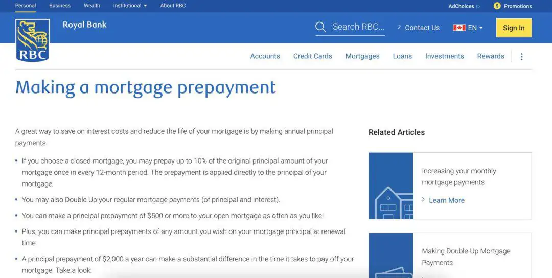 image showing rbc mortgage prepayment options